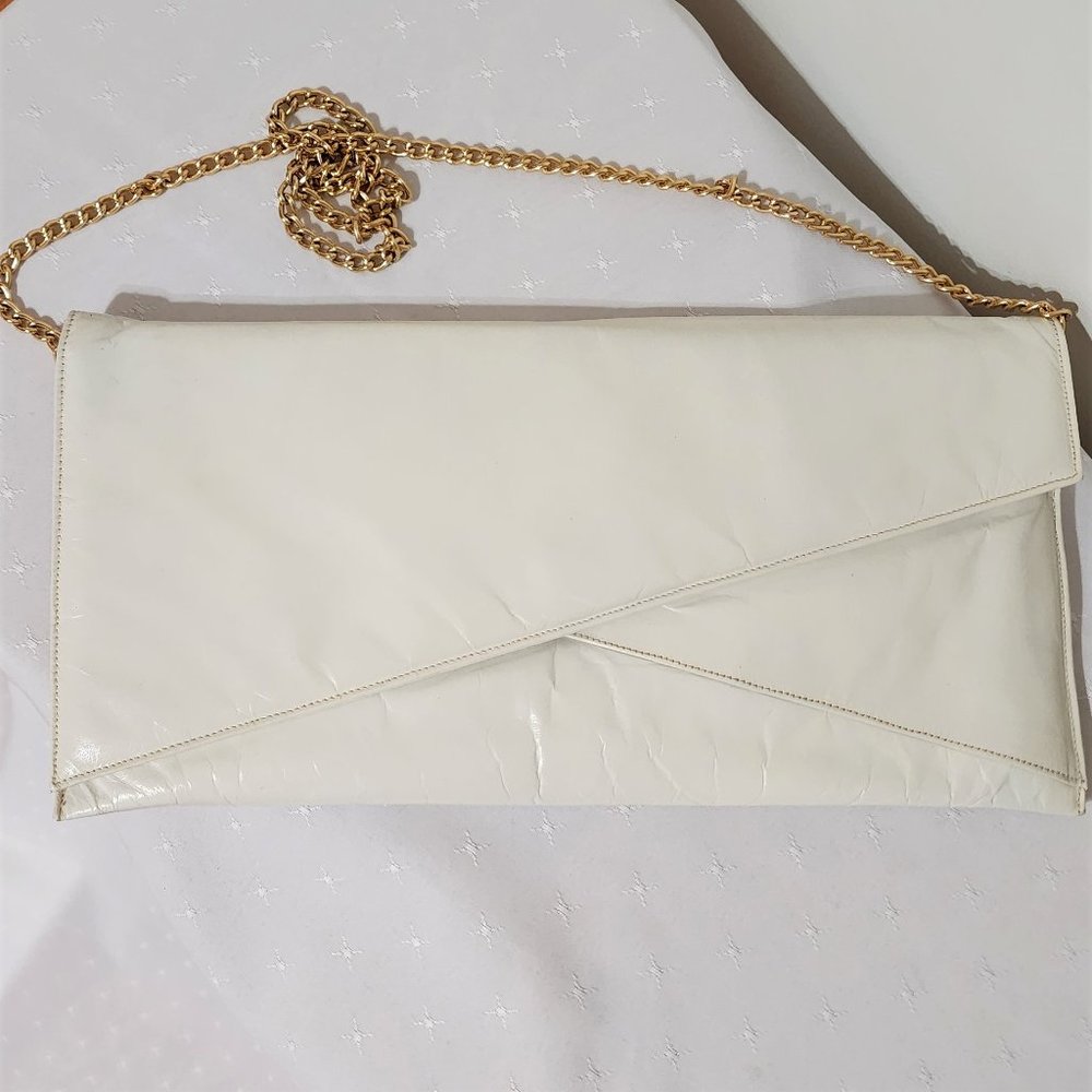 Timeless Vintage Elegant Slim Envelope Cream Clutch Shoulder Bag Purse